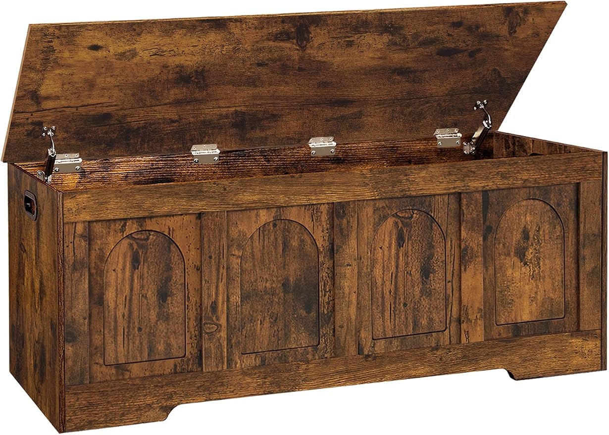 Storage Chest, Wooden Toy Box, Rustic Brown 50.0" L | Extra Large Storage Bench, 2 Soft-close Hinges, Finger-safe Flip-Top Lid, Easy Assembly, Farmhouse Trunk, Living Room/Bedroom