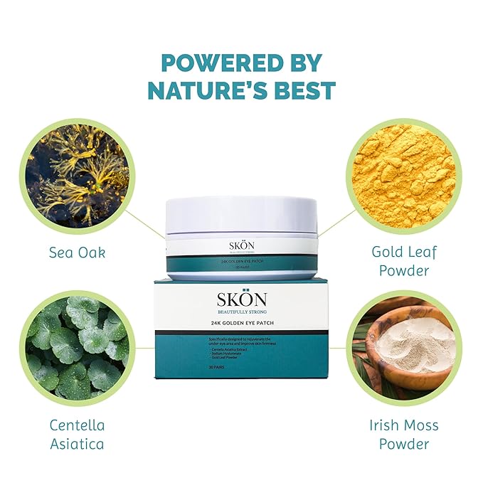 Skön Luxury Gold Under Eye Patches – 24K Gold Infused Hydrogel Eye Mask for Puffiness, Dark Circles & Wrinkles – Collagen Boosting Under Eye Treatment with Aloe Vera for Hydration & Firm, Radiant Skin