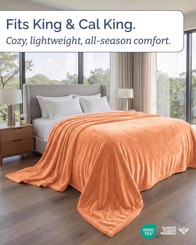 Ultra Soft Fleece Blanket Oversized King Size - Flannel Fleece Luxury Blanket - Lightweight for Couch Bed Chair - Thick, Warm and Breathable - All Season Cozy, Peach Fuzz