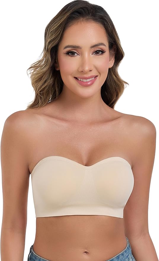 ANGOOL Strapless Bras for Women Wirefree Non-Slip Tube Top Invisible Bralette Seamless Padded Bandeau Bra