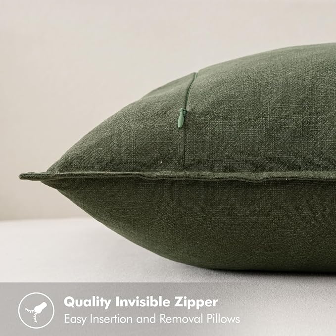 MIULEE Decorative Linen Euro Sham Pillow Covers 24x24 Dark Olive Green | Boho Farmhouse Neutral Couch Throw Pillows for Bed, Pack of 2 Accent Modern Pillowcases, Sofa Livingroom Home Decor