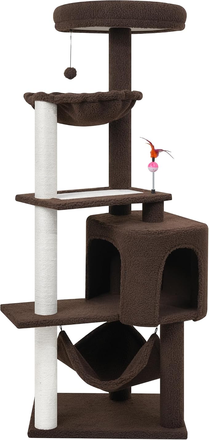 YUNIQUE Cat Tree with Cat Condo Scratch Posts Scratch Tablet and Big Hammock, (60.2‘’ Coffee)