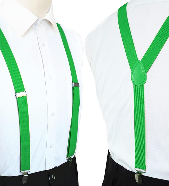 JEMYGINS Solid Color Mens Suspender with 3 Strong Clips Adjustable Braces
