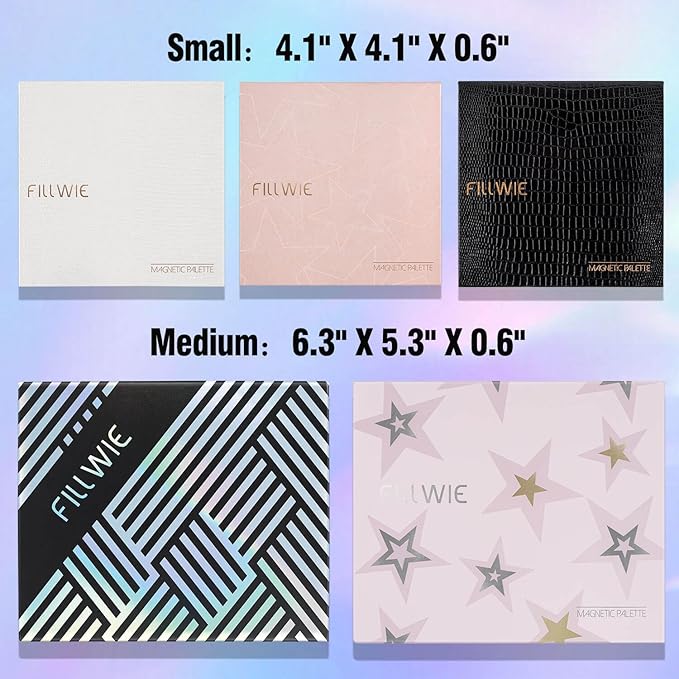 Empty Magnetic Makeup Palette with Mirror, Spatula, 20 Metal Stickers, Suitable for Eyeshadow Lipstick Blush Powder Highlighter and Contour, DIY Refillable, Holographic Stripes (Black, Medium)