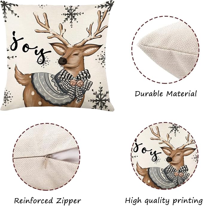 ONFAON Christmas Decorations - Christmas Pillow Covers 18x18 Set of 4, Holiday Christmas Decor Home Sofa Couch Cushion Indoor Decorations