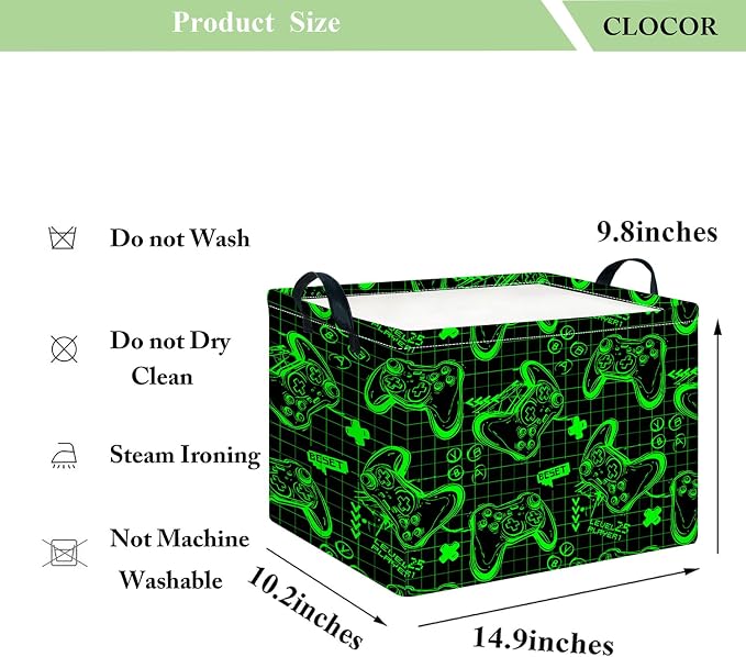 CLOCOR Rectangular Storage Basket Empty,Gift Basket,Waterproof Storage Bin,Room Decor(Fluorescent Green Game)