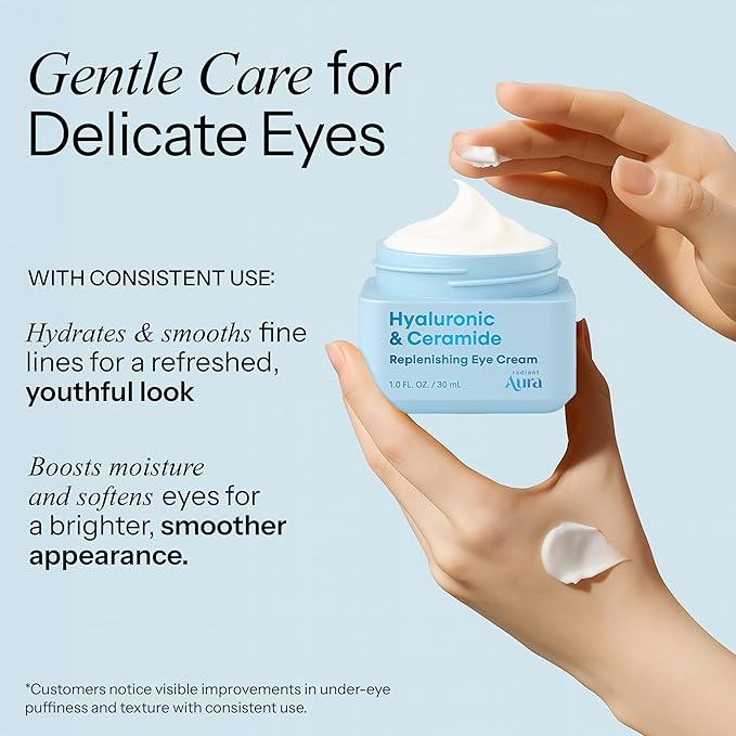 Hyaluronic Acid & Ceramide Eye Cream For Dark Circles - Dermatologist Tested, Anti Aging Korean Skin Care - Deep Hydration & Depuffing Eye Treatment - Vegan, Clean Beauty - Pack of 2