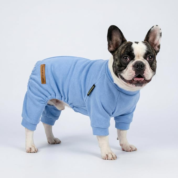 Fitwarm 2 Pack Lightweight Fleece Dog Pajamas, Warm Winter Dog Clothes for Small Dogs Boy Girl, Fuzzy Pet Onesie with Feet, Light Sky Blue, Turquoise, XL