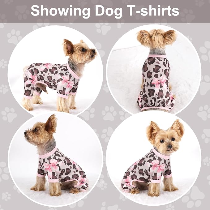 DaFuEn Dog Pajamas for Small Dogs - Soft Stretchy 4-Legged Puppy Onesie & Jumpsuit - Breathable Dog PJs Sleepwear Clothes for Yorkie, Chihuahua, Toy Poodle, Boy & Girl (Brown Leopard Print,S)