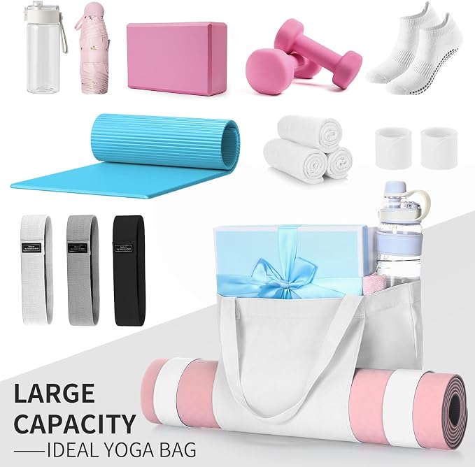Halloscume Yoga Bag Set for Women Including Yoga Mat Tote Bag, Booty Resistance Bands, Non Slip Sports Socks Silicone Ties for Pilates Travel Workout Office Home Gym