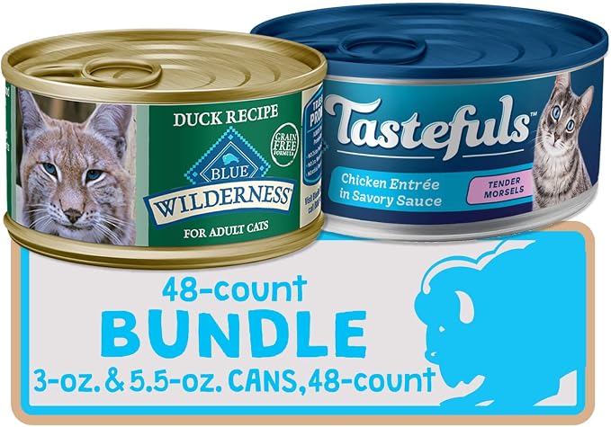 Blue Buffalo Tastefuls and Wildneress Cat Wet Food Variety Bundle, Chicken and Duck (Pack of 48)
