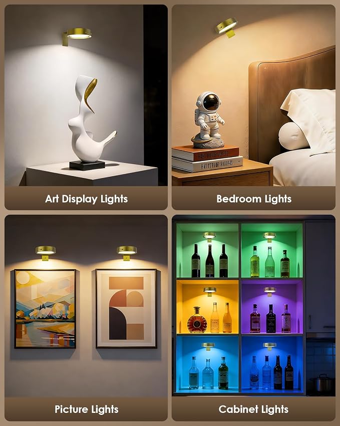 Picture Lights for Wall, Rechargeable Battery Magnetic Wall Lights with 3 Color Temps and 12 RGB, Picture Light with Remote, Dimmable and Timer, Decor Light for Painting/Frame/Art Display