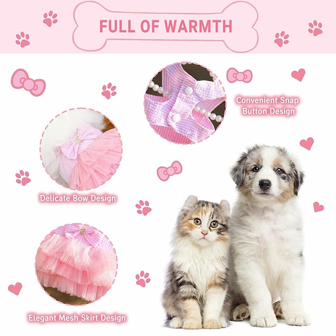Dog Dresses, Fashion Pet Dog Clothes, Striped Mesh Puppy Dogs Princess Dresses (Purple/Pink(4pack), X-Small)
