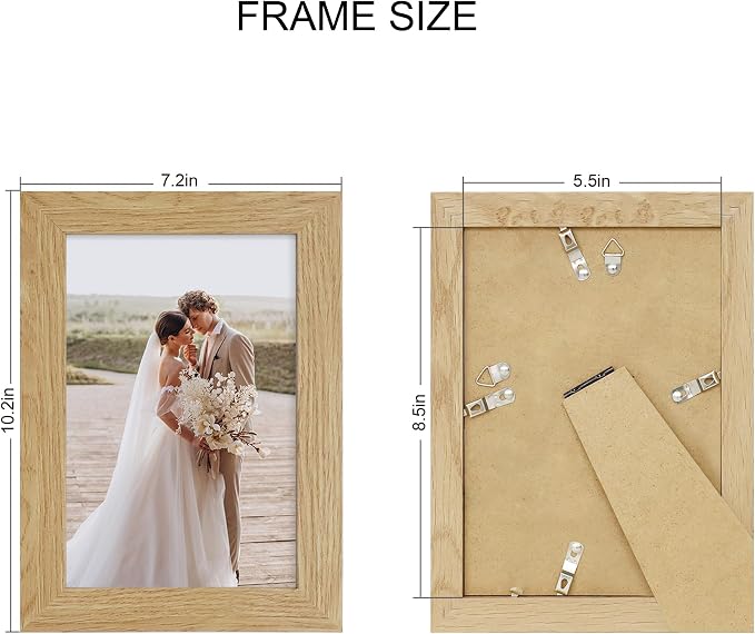 Hongkee 5.5 x 8.5 Diploma Frame Set of 4, Made of Real Glass and Natural Oak Frame, 5.5 by 8.5 Photo for Wall or Tabletop