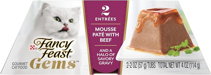 Fancy Feast Gems Pate Cat Food Mousse with Beef and a Halo of Savory Gravy Cat Food - 4 oz. Boxes,(Pack of 16)