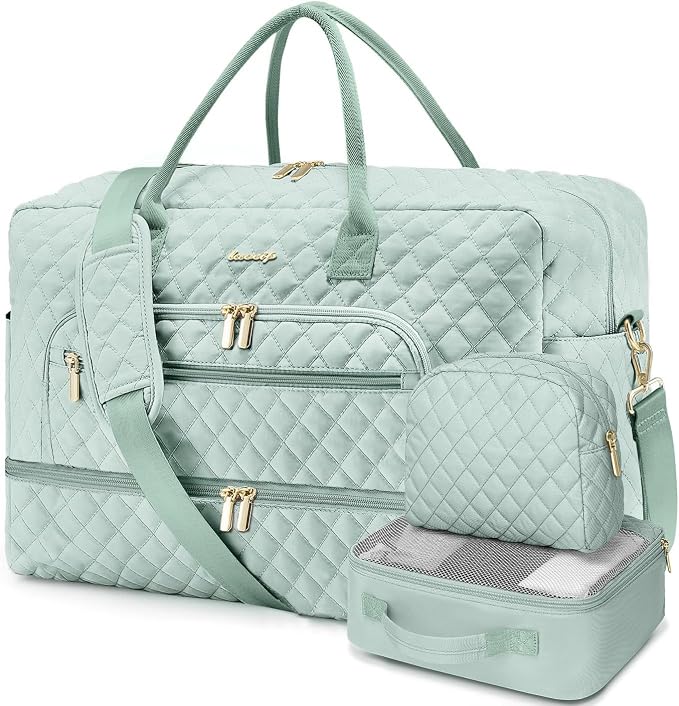 Large Women Travel Duffle Bag, Weekender Bags for Women with Shoe Compartment, Carry on Overnight Bag with Toiletry Bag, Gym Duffel Bag with Wet Pocket, Hospital Bags for Labor and Delivery 3 PCS Set