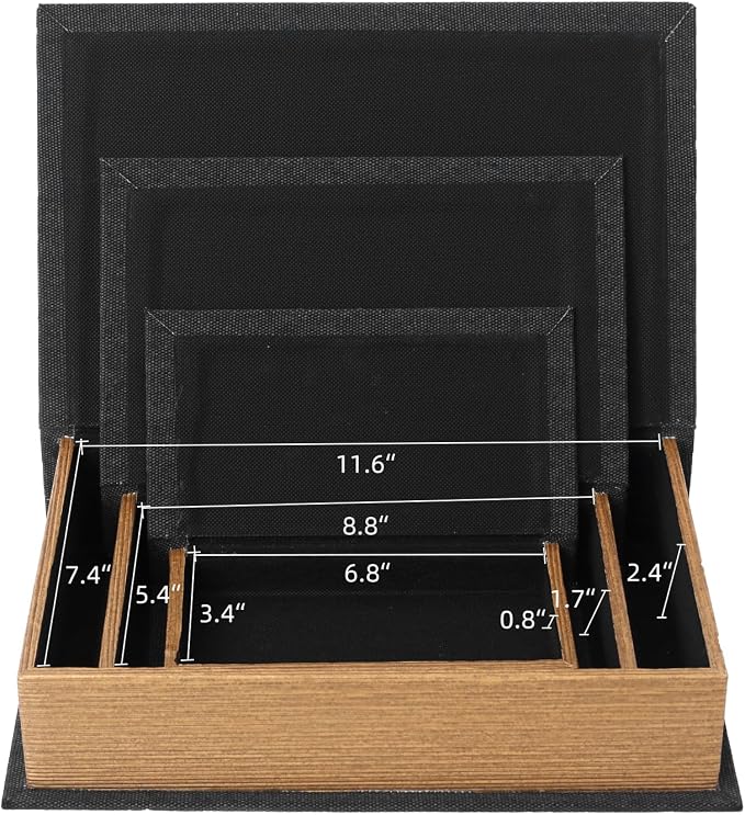 Decorative Book Boxes Set of 3,Modern Faux Linen Hidden Storage, Black | Linen & Wood Hidden Storage,For Coffee Table – Stackable Fake Books for Shelf Decor, Remote Control & Jewelry Organizer