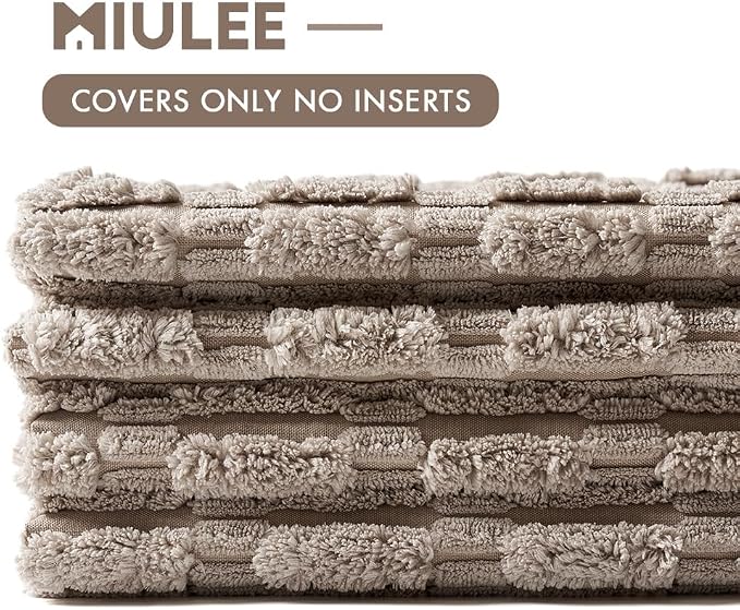 MIULEE Pack of 4 Corduroy Throw Pillow Covers 18x18 Inch Light Brown | Neutral Rustic Farmhouse Boho Soft Striped Pillow Covers,Home Decor for Sofa,Living Room,Couch,Bed