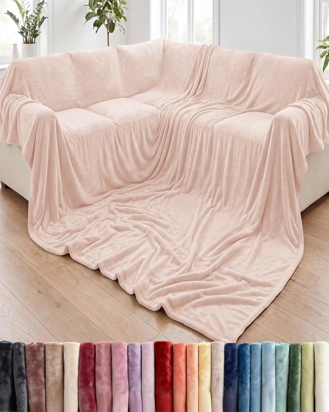 Ultra Soft Fleece Blanket Oversized King Size - Flannel Fleece Luxury Blanket - Lightweight for Couch Bed Chair - Thick, Warm and Breathable - All Season Cozy, Rosewater