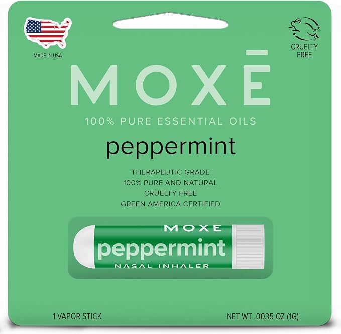 MOXE Peppermint Essential Oil Nasal Inhaler, Therapeutic No-Mess Aromatherapy, Cooling, Refreshing, Invigorating, Uplifts Mood and Positivity, Pure and Undiluted, Made in USA (1 Pack)