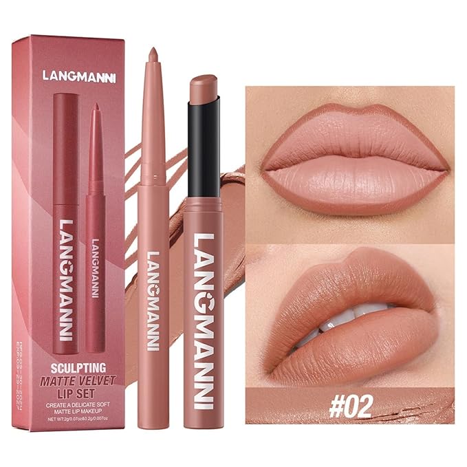 Lip Liner + Lipstick Set (12 Shades) -Matte Lipstick for Women, Silk Finish Hydration Lip Kit, Waterproof Smooth Creamy Texture, Bold to Nude Shades for Everyday & Party Wear, Makeup Gift (02)