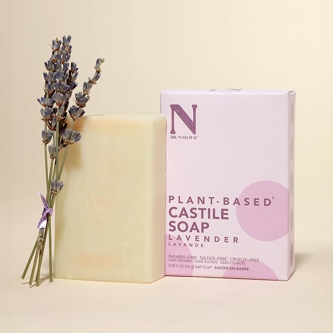 Dr. Natural Castile Bar Soap - Multipurpose Soap Bar with Anti-Acne Properties - For Face, Body and Hair - Sensitive Skin Body Wash - Lavender - 5 oz