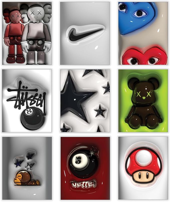 Hypebeast Posters Trendy Wall Decor Sneakerhead Room Decor For Teen Boys Room Girl Wall Collage Art Prints Glass Effect Painting 9pcs set 8x10 inch