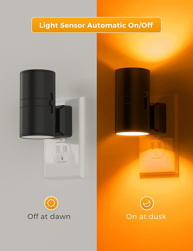 L LOHAS LED Night Light, Amber Nightlight,Dimmable Night Light,Light Sensor | Yellow Nightlight, 0-100LM, Sleep Light for Kids, Soft & Warm Light for Bedroom, Bathroom, 2 Pack