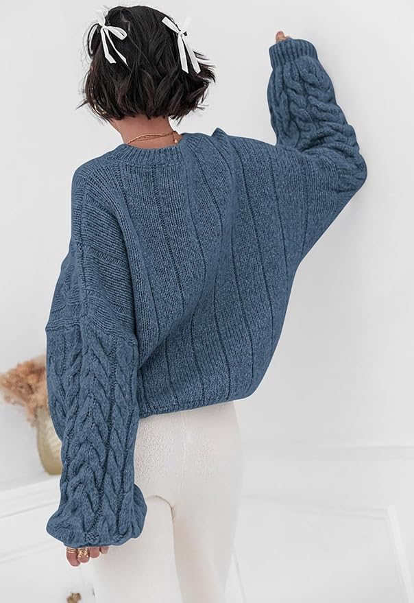 PRETTYGARDEN Womens Sweaters Spring 2026 Cable Knit Long Sleeve Crewneck Oversized Sweater Chunky Pullover Loose Outfits