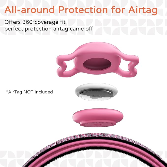 Waterproof AirTag Dog Collar with QR Code Dog Tag, Rose Red02 L | IP68 waterproof, QR code dog tag, Anti-Lost, Online profile, fits XS-L (8"-26"), Padded nylon, Reflective, No App, No Fees
