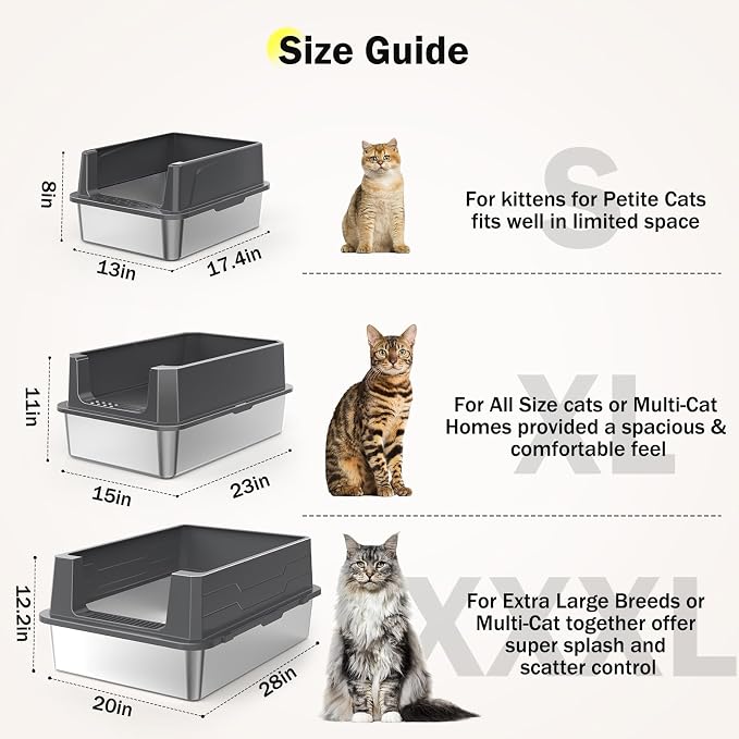 Stainless Steel Cat Litter Box with Lid, High-Sided Metal Litter Pan for Small Cats, Kitty Litter Box, Non-Stick & Odor-Resistant, Anti-Urine Leakage, Easy to Clean, Scoop Included