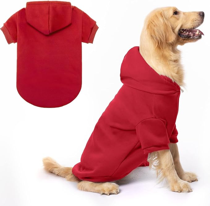 BINGPET Dog Hoodie for Large Dogs, Soft Pullover Pet Sweater | Warm Dog Sweatshirt Clothes, Winter Hooded Outfit for Girl Boy Dogs Puppy, French Pitbull Cold Weather Coats Wear, Red XL