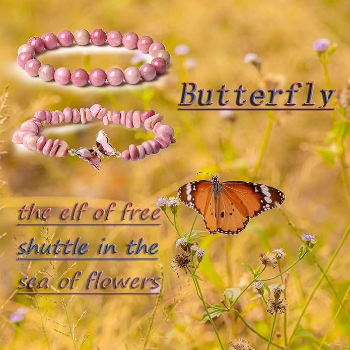 DUQGUHO 2Pcs Butterfly Bracelets for Women Healing Crystals Bracelets for Women Natural Gemstone Bead Bracelet Cute Butterfly Charm Bracelet Stretch 8mm Crystal Jewelry Gifts for Women