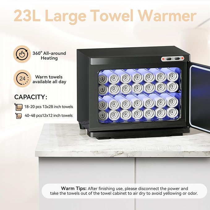 23L Hot Towel Warmer Spa, Large 2-in-1 Spa Towel Warmers for Facials Esthetician, Towel Warmer Cabinet Towel Heater for Barber, Salon(Black)