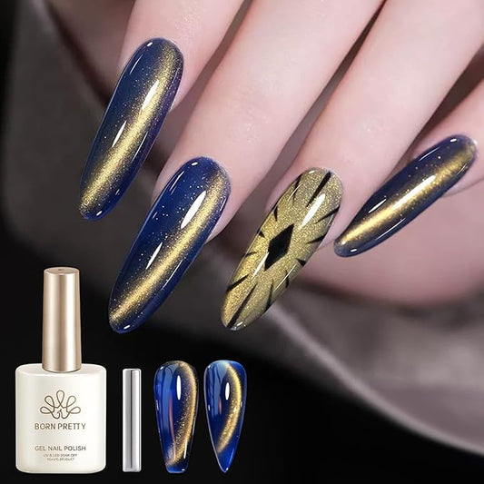Born Pretty Dark Blue Cat Magnet Gel, Navy Blue with Gold Shimmer, U V LED Soak Off,15ml/0.5 Fl.Oz