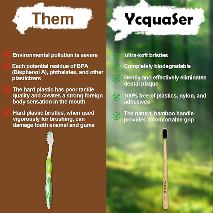 Ycquaser Extra Soft Bamboo Toothbrush,Natural Soft Toothbrushes for Adults,Micro Nano10000 Bristles Toothbrushes for Sensitive Gum,Fully Biodegradable,4 Pack