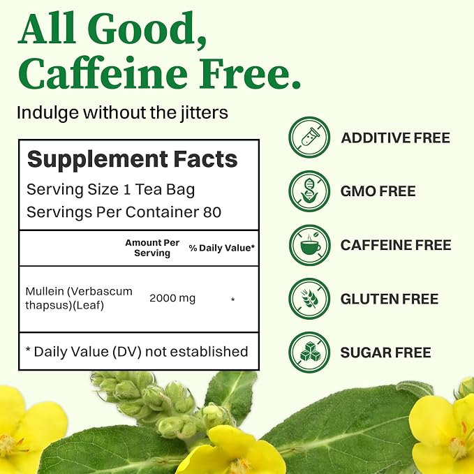 SKMTT Mullein Tea Bags for Lungs, 80 Count | Premium Mullein Leaves, Respiratory Support, Caffeine Free, No Additives