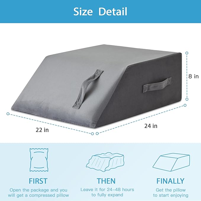 Leg Pillow Elevation Blood Circulation, Leg Wedge for Elevation for Swelling, Leg Elevating Pillow for After Surgery, Memory Foam Foot Knee Pillow for Back Sleeping 24×22×8 Inch Short Plush