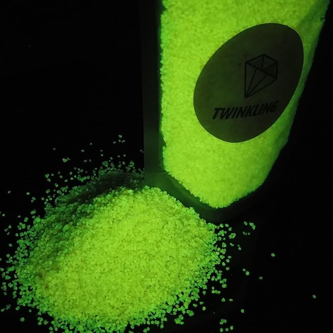 TWINKLING Glow in The Dark Crushed Glass, Broken Glass Glitter, Glow in The Dark Stones Gems Chips for DIY Resin Art Epoxy Crafts, Nail Art, Jewelry Making, Geode Painting,0.85mm(100g) (Orange Yellow)