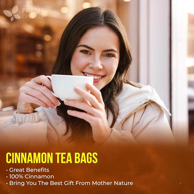 FreshDrinkUS, Premium 75 Cinnamon Tea Bags, 100% Natural & Pure, Herbal Tea, Made with Natural Materials-Corn Fiber Tea Bags, Sugar/Caffeine/Gluten Free. Warmly Taste and Balance.