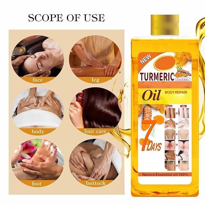 200ml Turmeric Oil for Skin Brightening - Organic Turmeric Oil for Face - Soft 7 Body Oil, Moisturizing