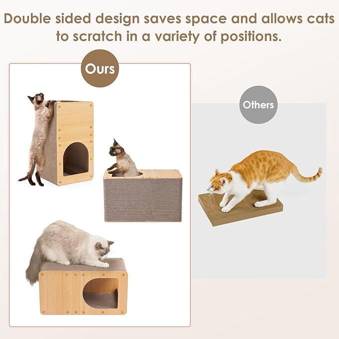EHEYCIGA Cardboard Cat Scratcher House, 20-Inch Cat Scratch pad, Brown | Cat Scratching Board for Indoor Cats, High-density Corrugated Paper, Multi-function, Anti-scratch, Easy Install, Large