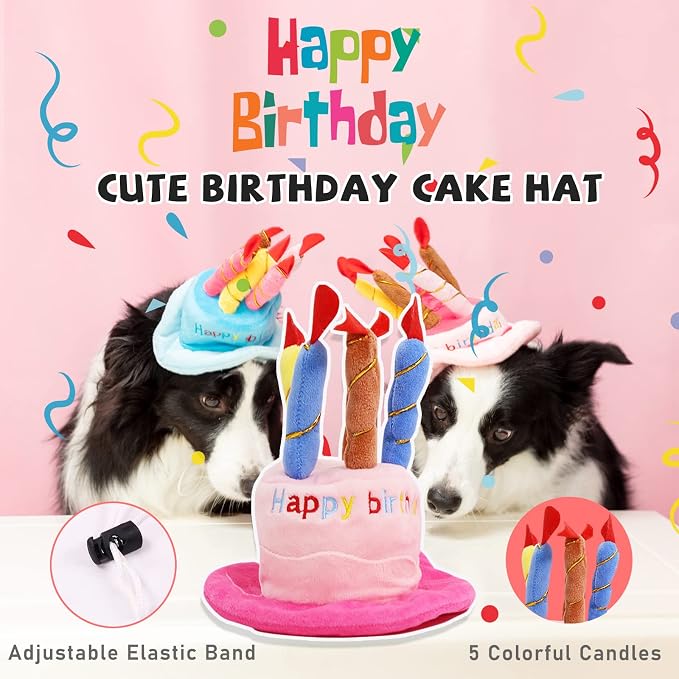 lilfrd 9Pcs Pink Dog Birthday Toy Set, Squeaky Hat Bandana Gift for Dogs