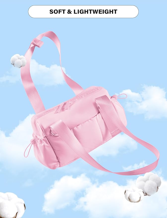 Uselike Small Gym Bag for Women, 7L Mini Duffle Bag for Travel, Lightweight Quilted Puffer Bag for Daily, Cute Shoulder Bag for Dance with Wet Pocket (Pink)