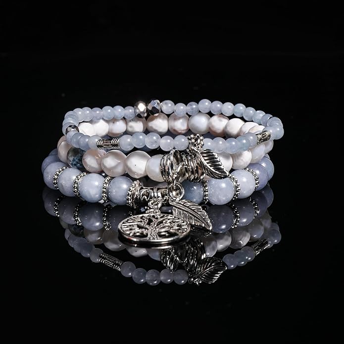 Jardme Healing Crystal Bracelets for Women, 8mm Beaded Natural Stone Stretch Chakra Bracelets Tree of Life Bracelet Jewelry Gifts for Women