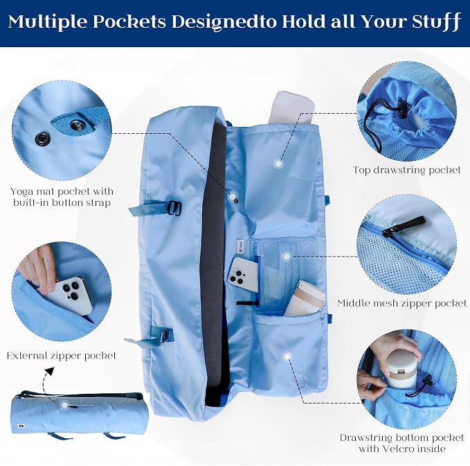 Tumaz Yoga Mat Bag | Padded Adjustable Shoulder Strap | Fits Up to 26" Mats | Multi-Pocket Storage for Essentials | Heavy-Duty G-Hook Closure | Lightweight & Durable for Yoga, Pilates & Fitness