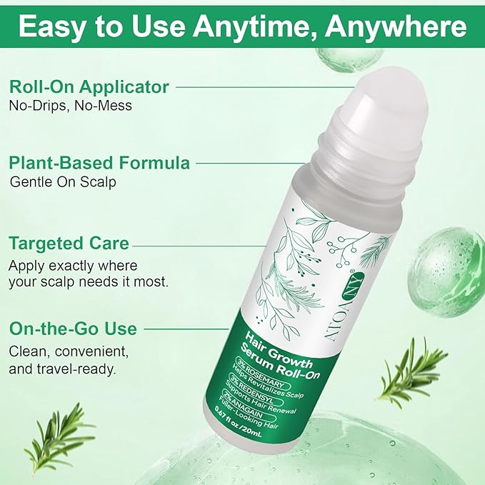 Hair Growth Serum Roll-On(20ml), Hair Growth Oil with 3% Rosemary, 3% Redensyl, 2% AnaGain Scientifically Proportioning, Helps Support Thicker, Fuller Hair Appearance, No-Rinse, Fast-Absorbing