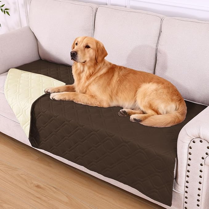 Waterproof Dog Bed Blanket - Soft Pet Blanket & Sofa Cover for Dogs | Reversible Washable Furniture Protector, Couch Covers for Pets (40x70 Inch, Chocolate/Beige)