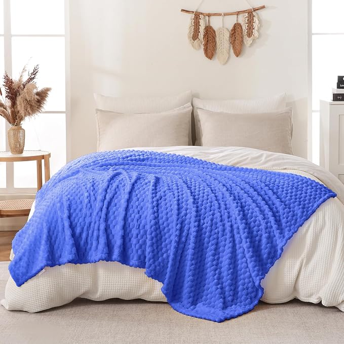 Bnuitland Soft Flannel Throw Blanket(50X70 inches), 3D Jacquard Fluffy Lightweight Fleece Blanket for Couch,Sofa,Bed, 300 GSM Super Cozy Warm for All Season Home Decor,Sky Blue