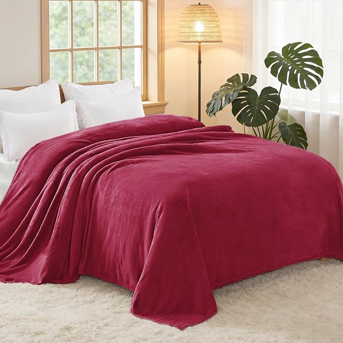 Exclusivo Mezcla Soft Fleece Blanket Twin Size for Bed, Deep Red | 90x66 Inches, Double-Sided Brushed Flannel, Lightweight Plush Cozy Blanket for Home Decor, All Season, Machine Washable